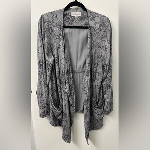 Knox Rose Black & Gray floral print lightweight cardigan jacket L